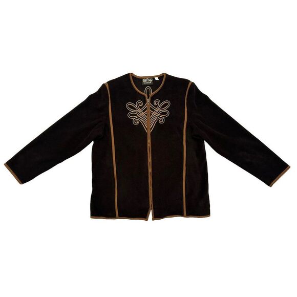 Bob‎ Mackie Wearable Art Black Fleece Embroidered Zipper Jacket Long Sleeve L - Picture 1 of 7